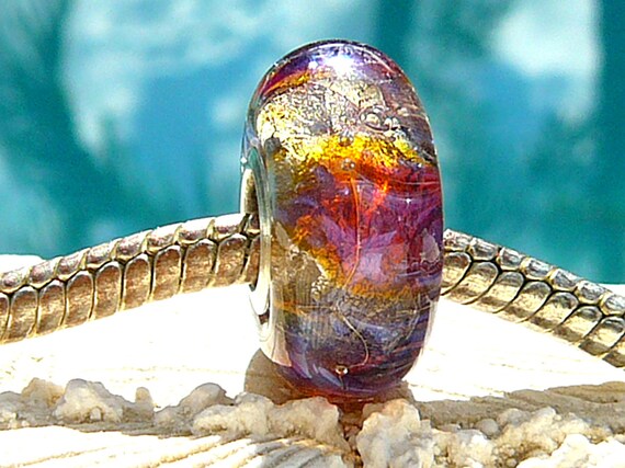 TROPICAL OPAL SPRITE Fully Lined Sterling Silver Big Hole Bead fits Troll Trollbeads Chamilia European Charm Bracelets Handmade Lampwork