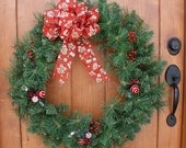 Christmas Wreath Gingerbread Man Theme Fir Red Hand Tied Bow Tiny Red Berry Sprigs Red & White Peppermint Candy