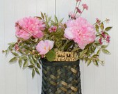 Christmas Door Decor Faux Floral Non Traditional Pink Green Gold Basket