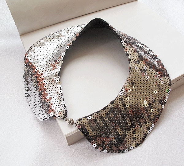 Peter Pan Collar Necklace-silver gray glitter-with Jewelry Closure