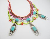 The Carey Necklace-Vintage Hand Painted Rhinestone Multi-Colored Bib Necklace - One Of  A Kind by Love Obsessed