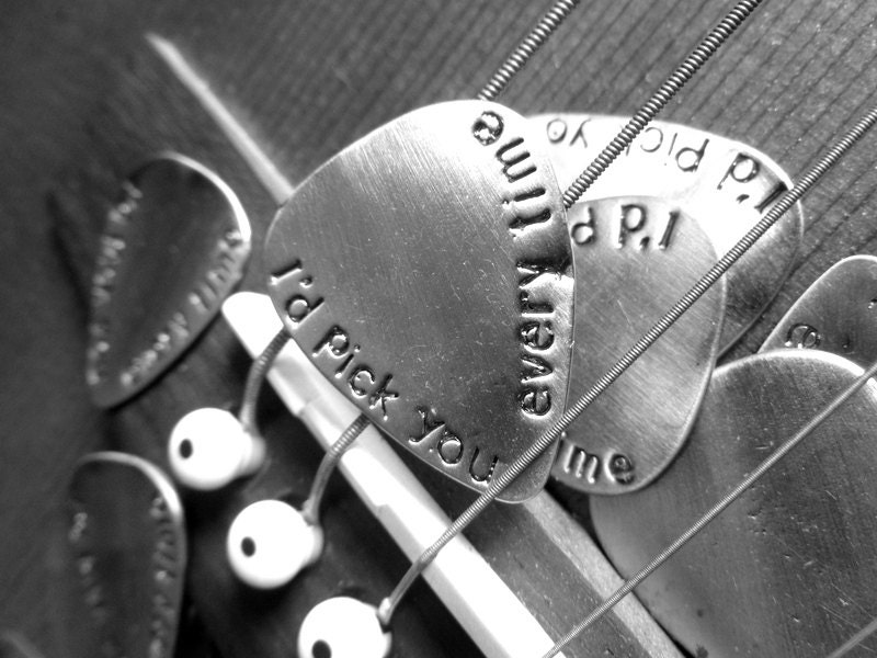 Hand Stamped Copper Guitar Pick - Ready To Ship - "I'd pick you every time"