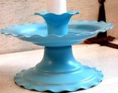 Vintage Copper ware metal Candle holder,  Turquoise painted finish, Up scaled, round  5 x 4 inches tall