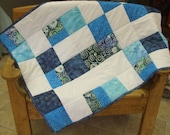 Baby Patchwork Quilt,  Cot or Crib OOAK Sea blues
