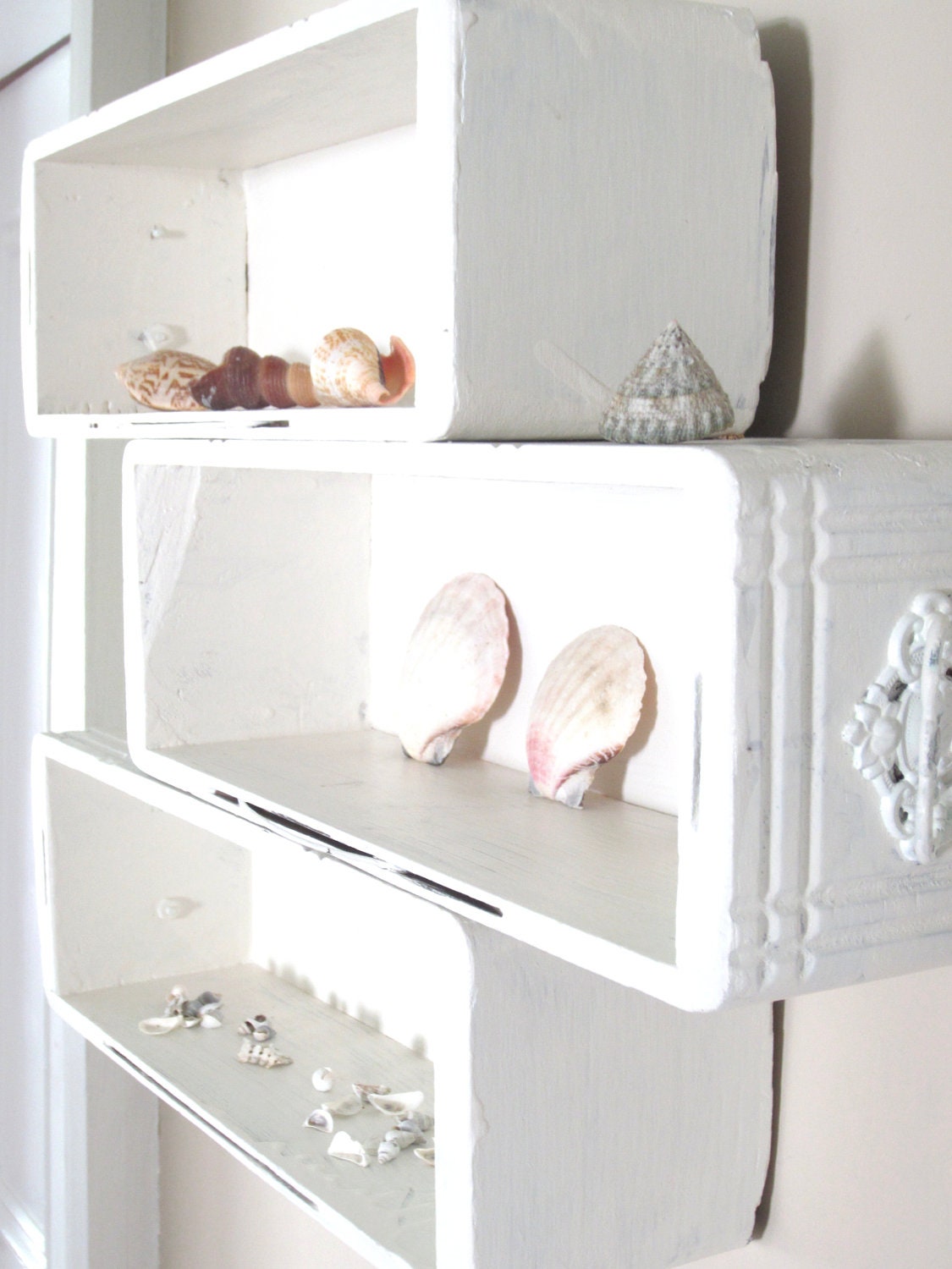 Vintage Antique  sewing drawers repurposed into display shelf  Shabby cottage style