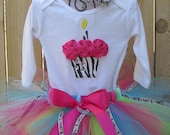 CRAZY ZEBRA Birthday Girl Set - 3D Cupcake Onesie and Tutu Skirt and Matching Flower Headband- 1st 2nd 3rd 4th 5th Birthday