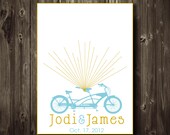 Finger Print Wedding Guest Book Poster with Bicycle 13X19 Custom Colors, Names, Dates Alternative Guest Book