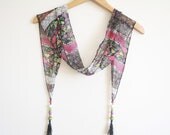 FREE SHIPPING, Trendy Black Feminine Chiffon Scarf With Beads - High Quality Shawl For You, Fashion Scarf
