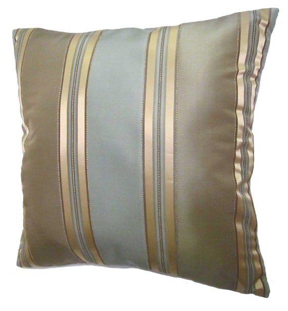 22x22 Teal Blue, Gold, and Dim Camouflage Green Stripes Decorative Throw Pillow Covers