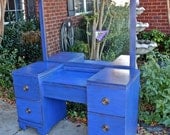 Cobalt Blue Vanity, Dresser, Beach Cottage, Shabby Chic, Rustic, Painted Vintage