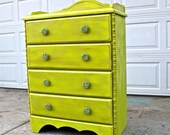 Lime Green Chest/ Brown Glaze /Decorative Knobs /Bedroom Furniture/ Dresser/ TV Stand/ Storage/ Distressed