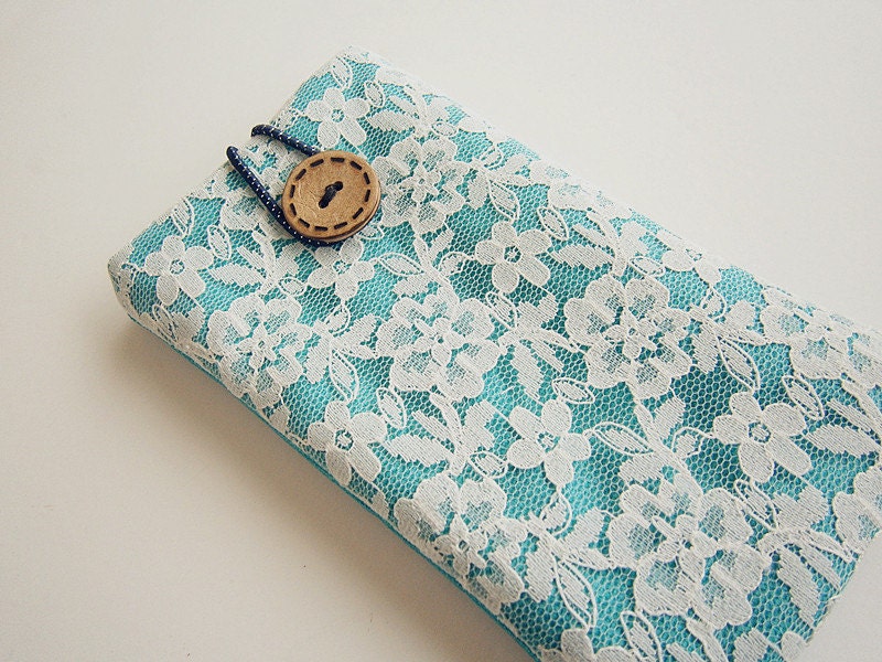 Lace Iphone 5 Sleeve IPhone case IPhone cover iPod case iPhone Sleeve (padded) Turquoise.