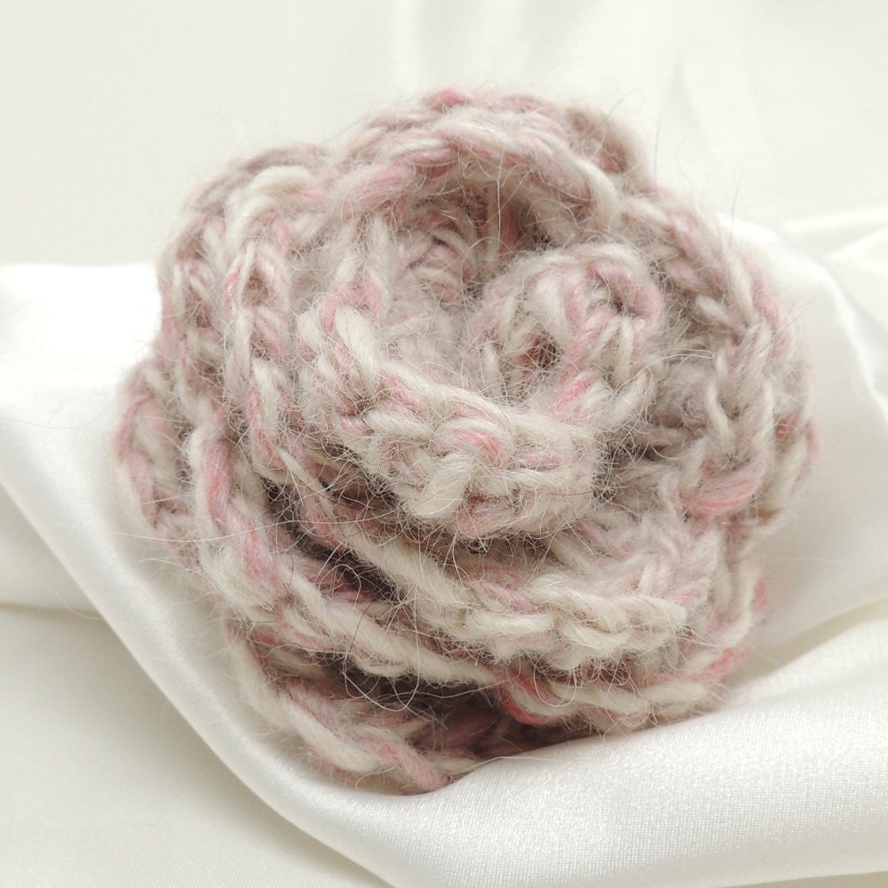 Rose and White Crocheted Rose with Pin Back