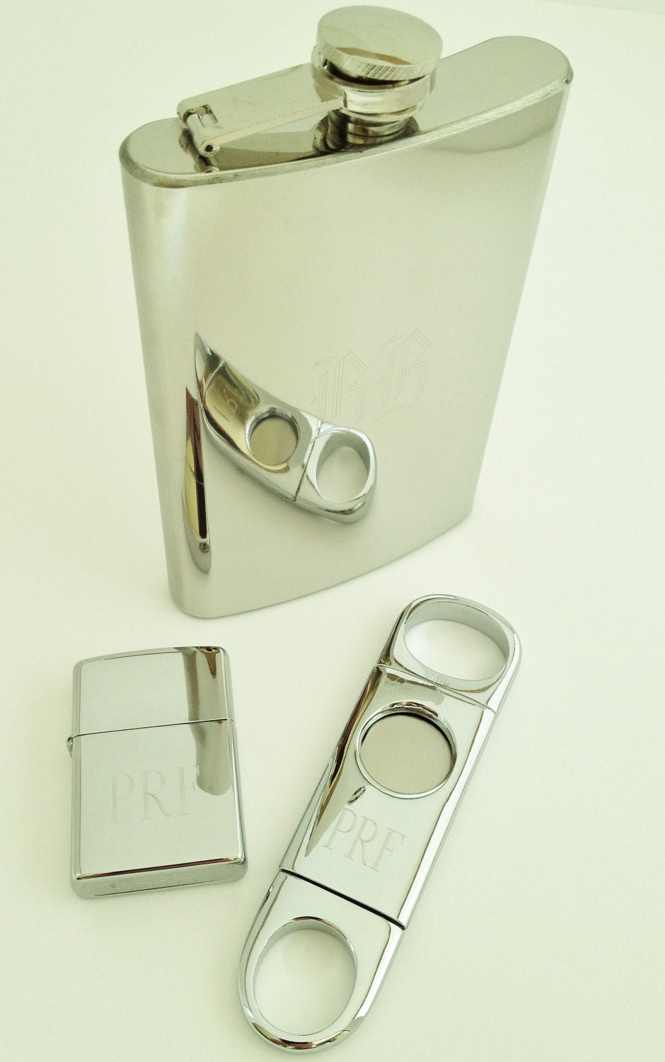 Buy online cigar stores - Engraved Cigar Cutter, Flask, and Zippo Lighter Set - Gift for Man or Groomsmen