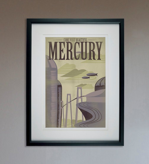 Retro Sci-Fi Mercury Travel Poster - 13x19 Print