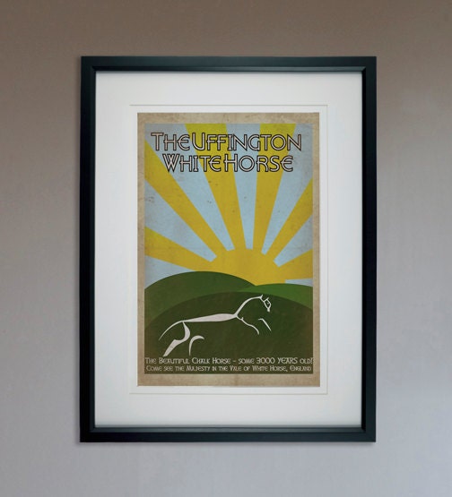 Retro Uffington White Horse Travel Poster - 13x19 Print