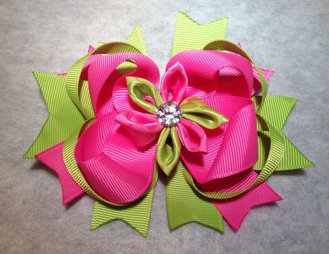 4.5 inch Spunky green and pink boutique bow