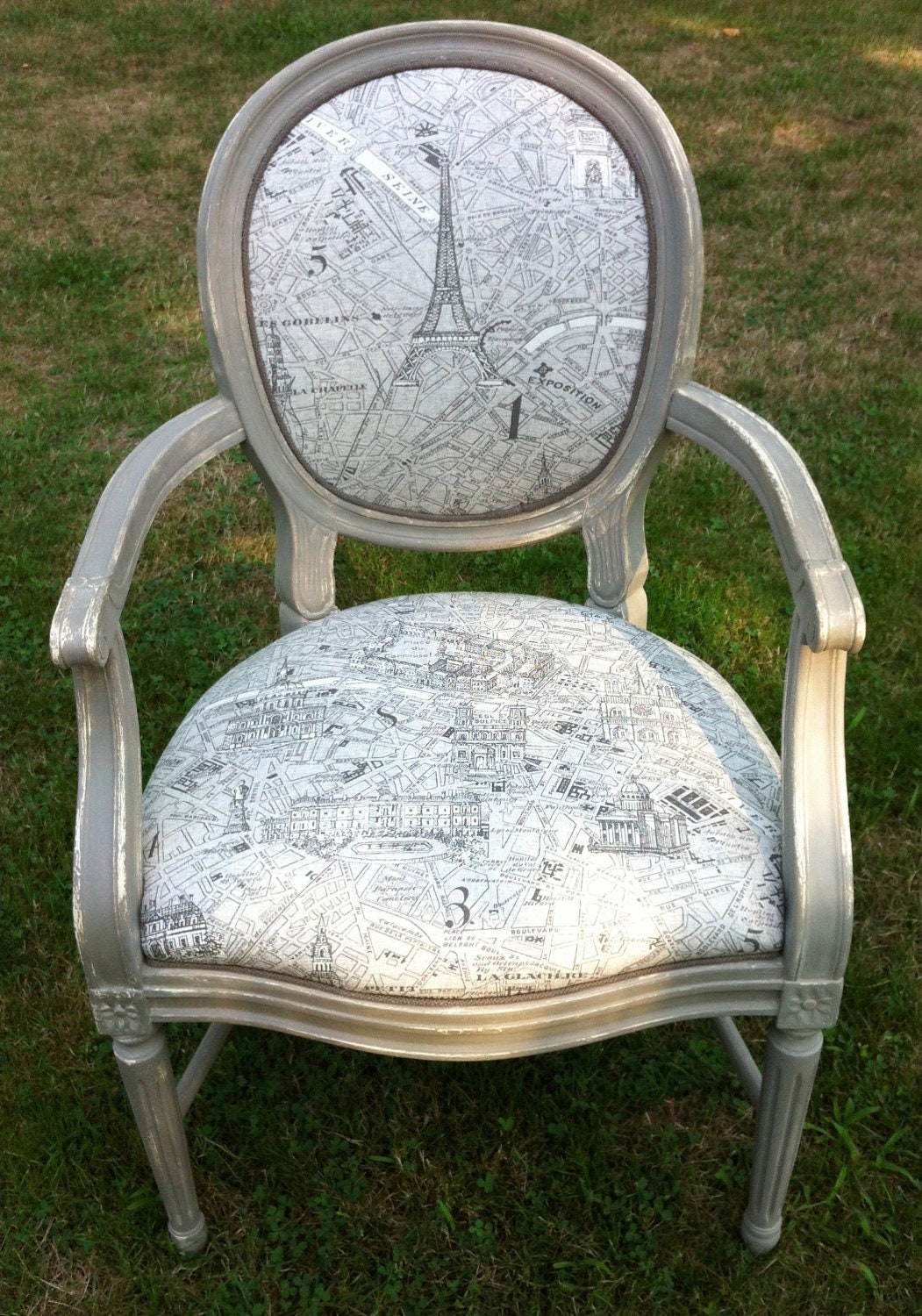 Belmont Chair Painted in Annie Sloan Coco and Old White And  Upholstered in Parisenne Design Fabric