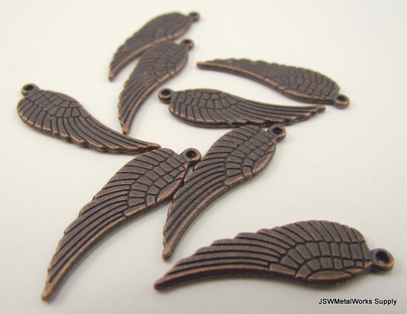 Antiqued Copper Wing Charms, 28x9mm, 20 Pieces