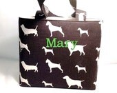 Tote Bag Fabric Handmade Tote Custom Embroidered with Monogram Dog Print