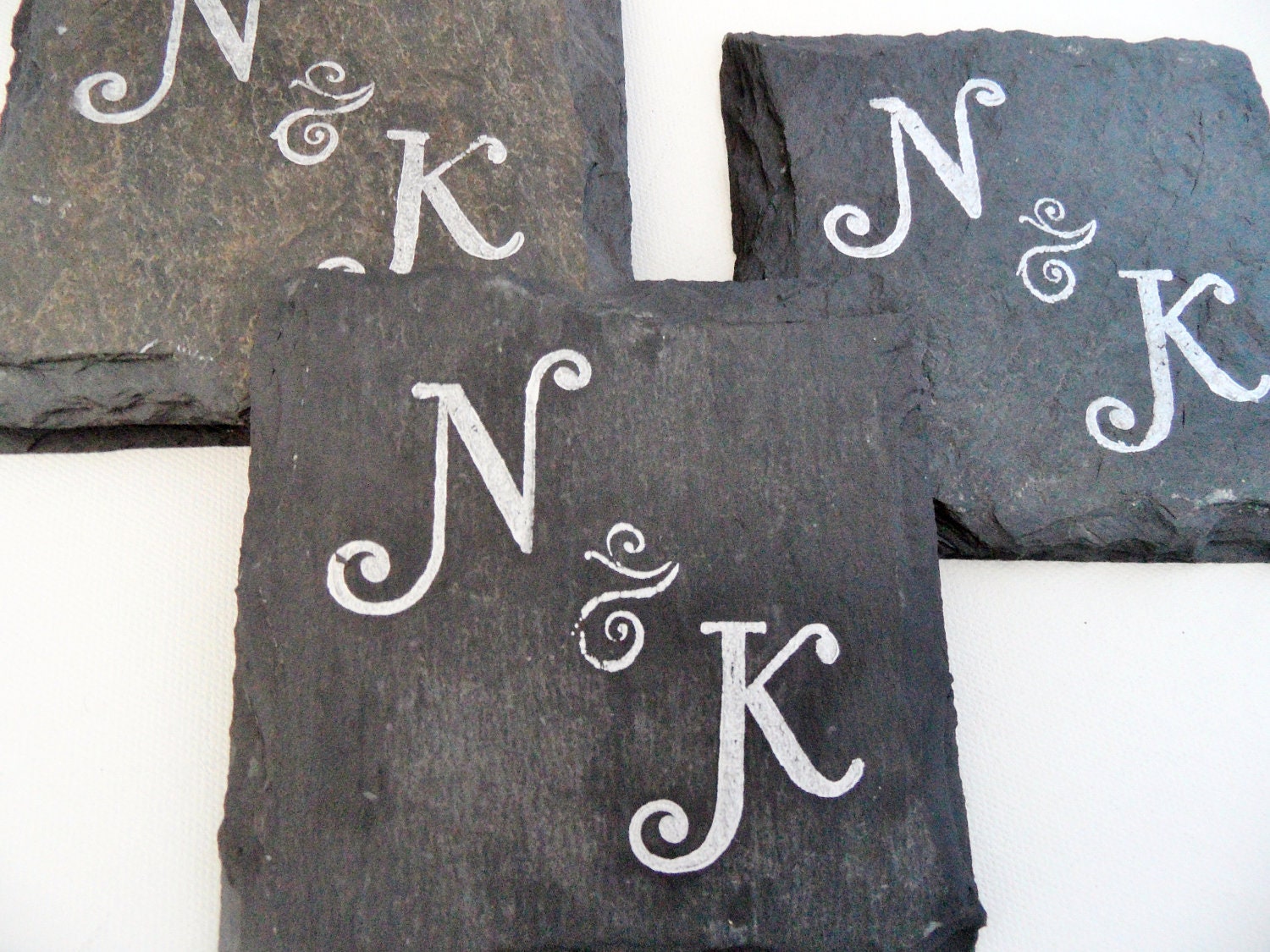 Initials Slate Coasters (Set of 4) Personalized Wedding, Engagement, Anniversary