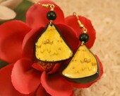 Butterfly Wing Earrings - Hand Sculpted Base  - Sulfur Butterfly with Lava Stone Bead