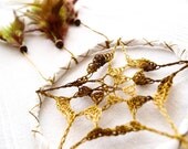 Dream Catcher - Brown Autumn - With Natural Brown and Green Feathers, Crochet Nett and White Frame - Home Decor, Mobile