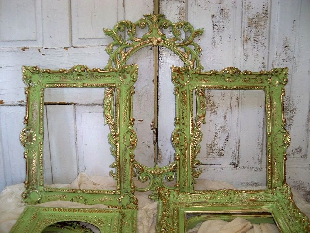 Large frames grouping hand painted Shabby chic french inspired distressed wall decor ooak Anita Spero