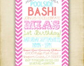 Bright Summer Fun - Modern Chevron Birthday Invitation - Printable 4x6 or 5x7 - DIY