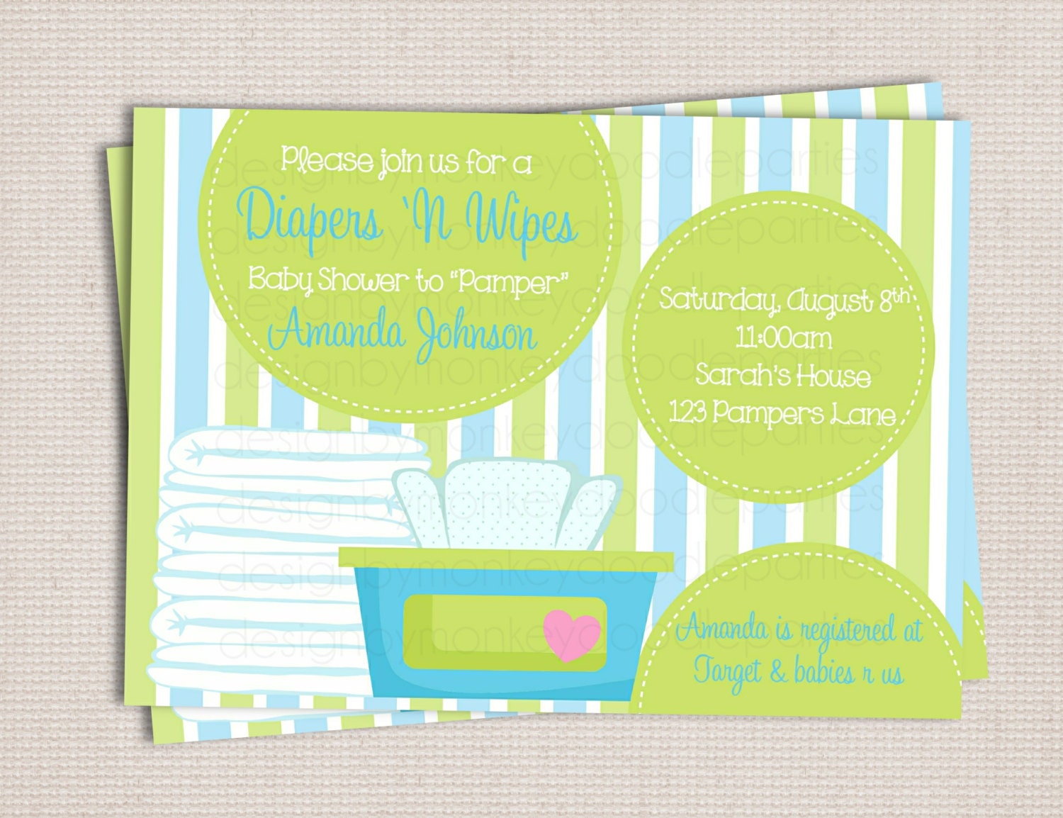 Diaper and Wipe Blue & Green Baby Boy Custom Printable Baby Shower Invitation Il_170x135