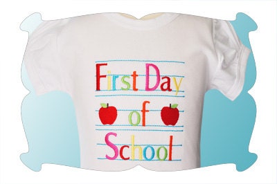 First Day of School embroidered tshirt/school tshirt/back to school/school/kinder tshirt