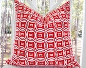 Red Pillow  - 20 x 20 Decorativer Red White Geometric Circle Pillow  - Designer Throw Pillow - Christmas Red