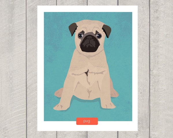 Pug Art Print - Dog Art - 8x10