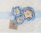 Wedding Sash Blue Flower Dress Sash Bridal Baby Blue Champagne Blush Sash Belt. Bridal Gown Flower Sash Belt. Wedding Accessory.