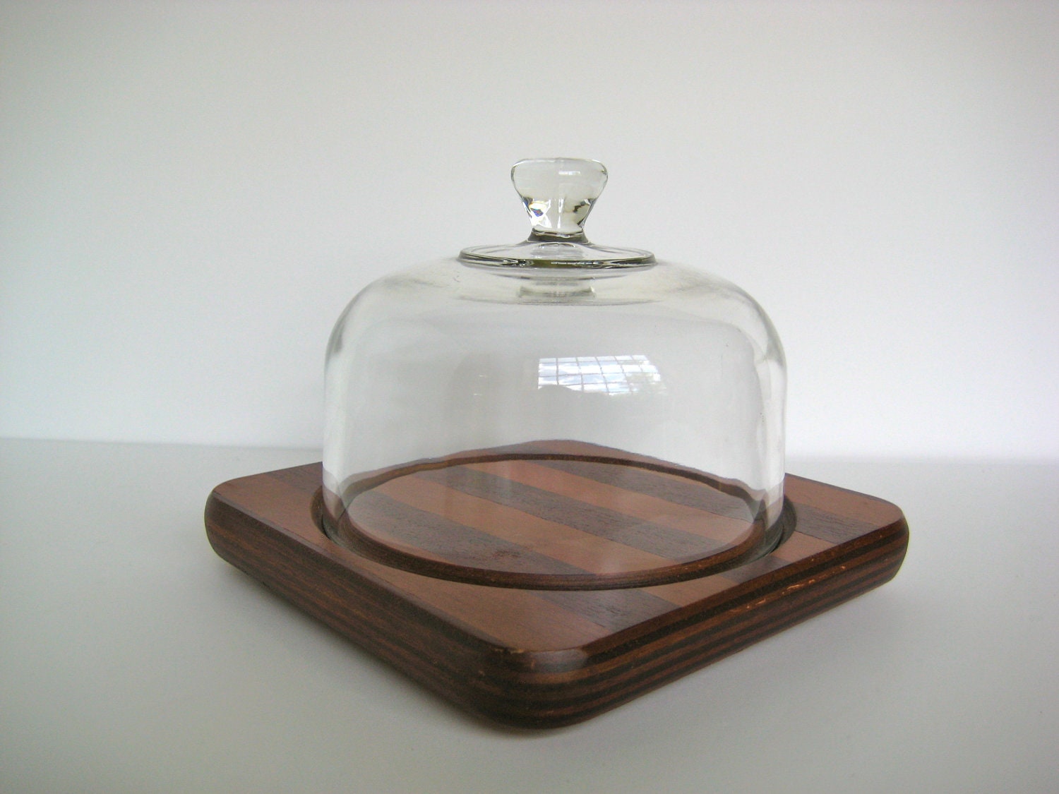 SALE// Vintage cheese board, cloche top, striped wood board