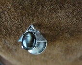 Vintage Deco Black Sapphire and Diamond Pin White 14K Gold