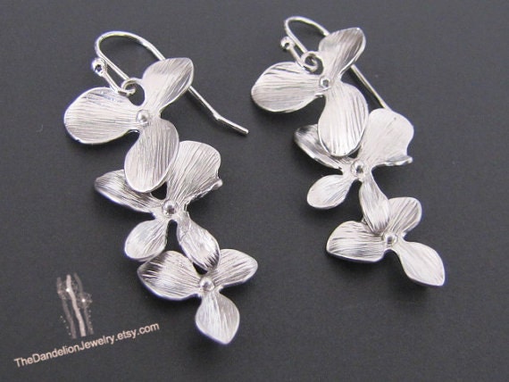 SALE, 10% OFF: Asymmetrical flowers cascade necklace in white gold, flower necklace, lariat necklace, wedding jewelry, bridesmaid