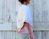 Wrapped in Your Love upcycled cream and white linen lace boho romantic wrap wedding shawl - wearlovenow