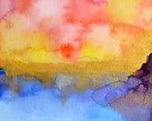 Abstract Art Landscape Contemporary Art Drawing  Acrylic Painting Watercolor Ink Blue Purple Orange Nature Water Sky Abstract Landscape