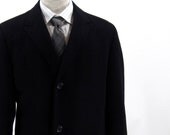 SALE - Vintage Cashmere Over Coat - Black Overcoat Knee Length - Men's Medium 40 L
