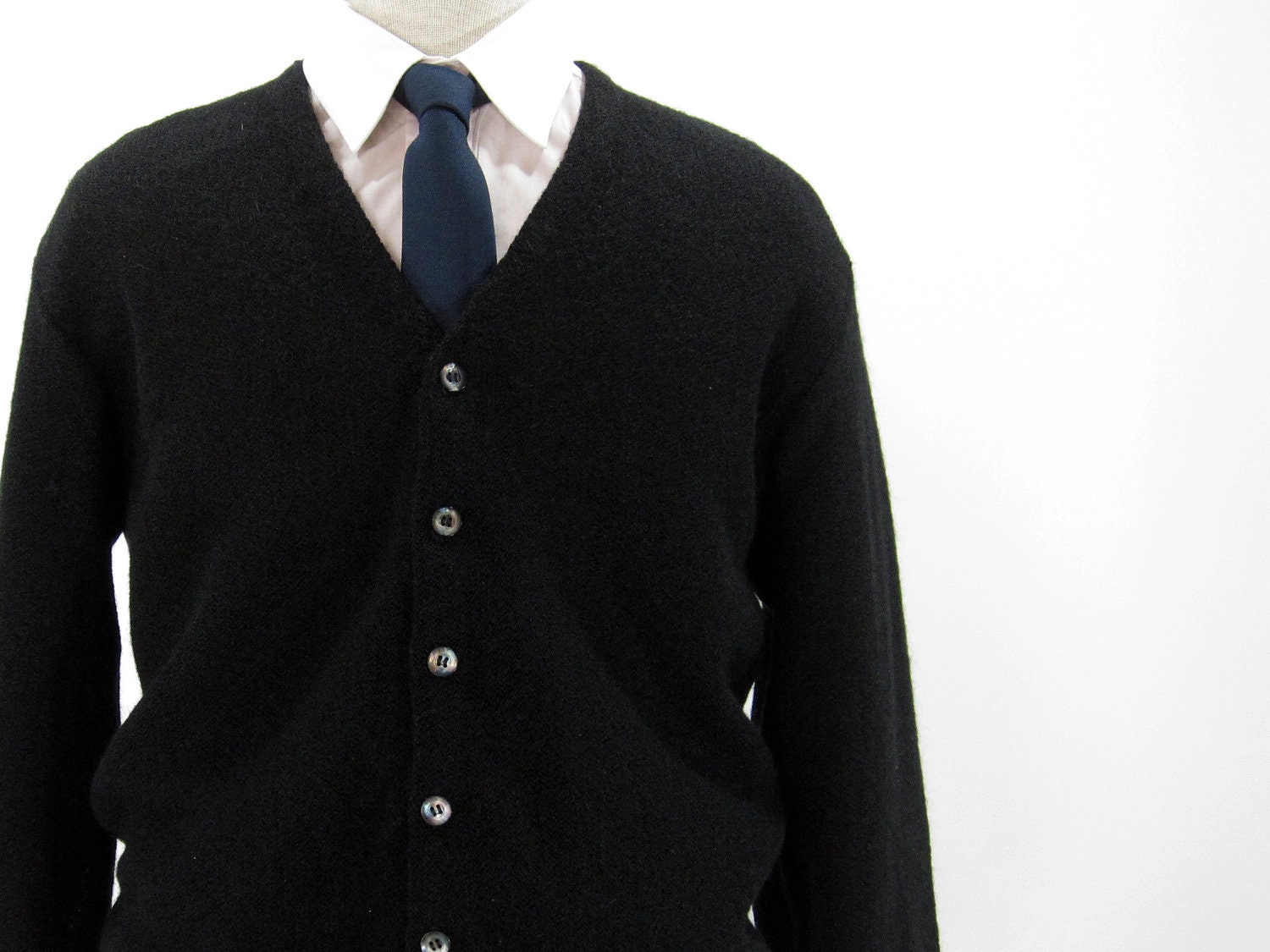 15% OFF & FREE SHIPPING - Vintage Mohair Cardigan Sweater - Black Puritan Gary Player Button Up - Men's Large - Cyber Monday Sale