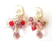 Crystal Earrings, Pink Earrings, Swarovski Earrings, Cluster Earrings, Bridesmaid Earrings, Red, Pink, Rose, Amethyst - 'Valentine Twist'