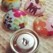 Five Fabric Covered Buttons in Girly Woodland Fabric with Deer, flowers and bird - great for cards, scrapbooking or hair ties.