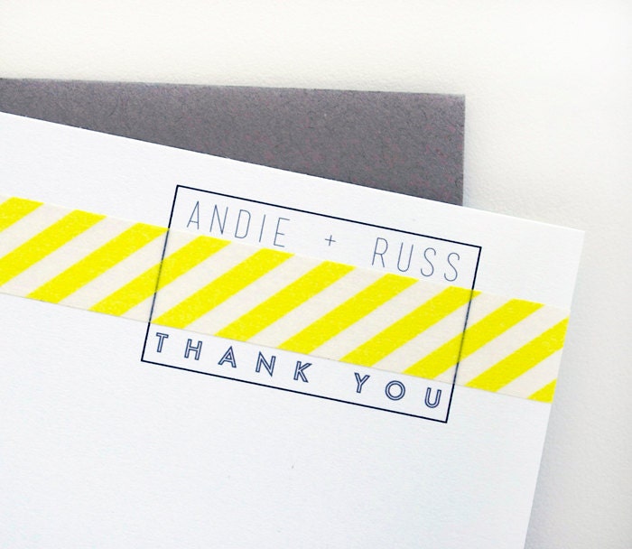 set of 10 - modern personal thank you stationery - neon yellow, gray & black