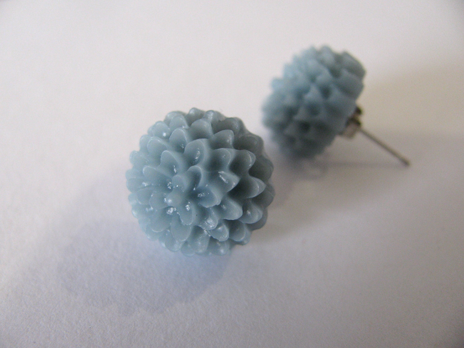 Dusty Blue Cabochon Flower Stud Earrings