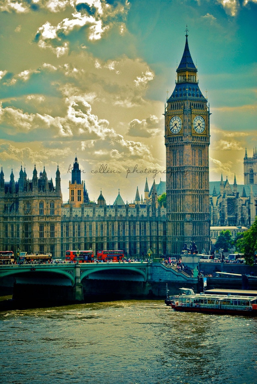 Big Ben and Red Buses-London,England-10x15-Fine Art Photography-Other Sizes Available,Travel,London,Big Ben, Red,Vintage