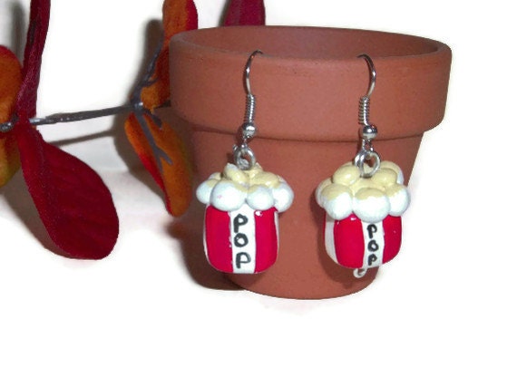 Popcorn Earrings, Polymer Clay Charms, Popcorn jewelry, Popcorn accessories, Food Miniatures, Polymer Clay, Easter gift ideas, fake food