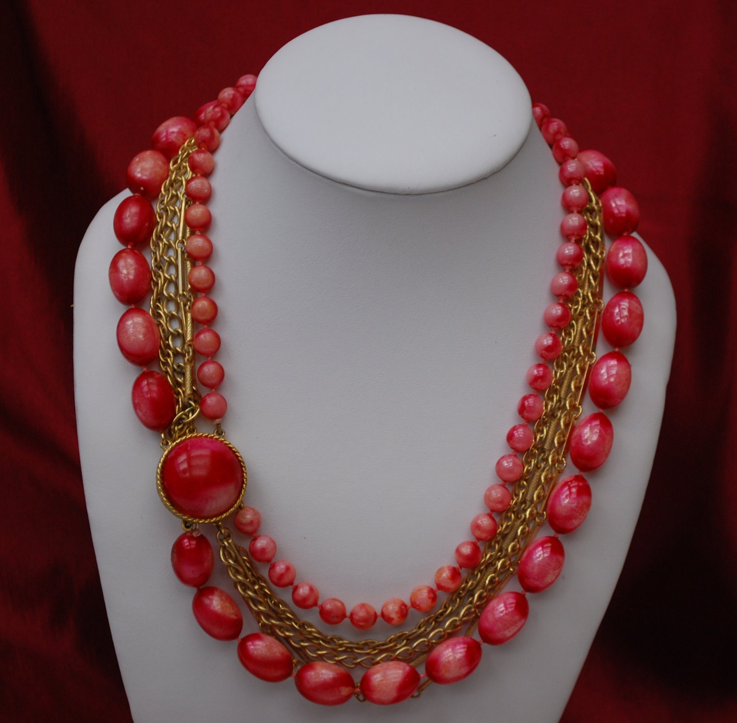 Vintage Multi strand Bead and Gold chain necklace