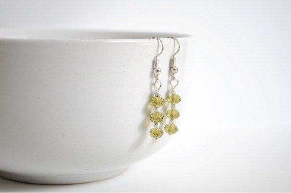 Green Swarovski Crystal Earrings - Moss Green Earrings - Casual Earrings