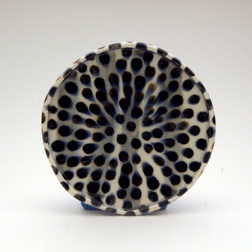 Porcelain Plate with Black Dots and Gray Stripes